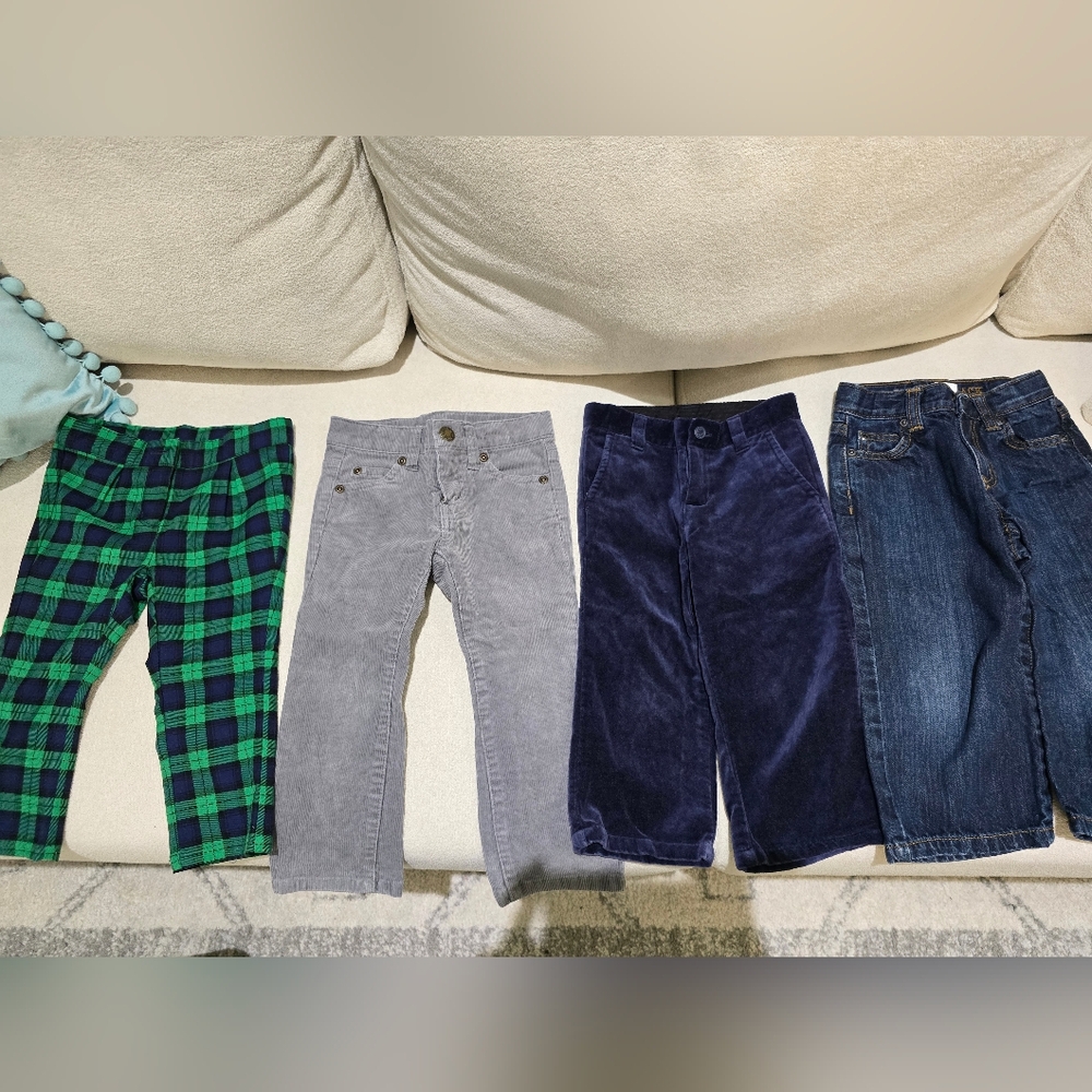 Janie and Jack Kids Bottoms Set - Green Plaid, Gray, Navy, Denim